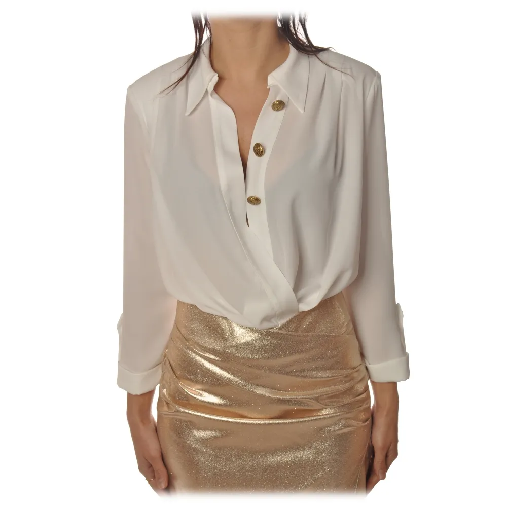 Elisabetta Franchi - Body Manica Lunga - Bianco - Made in Italy - Luxury Exclusive Collection
