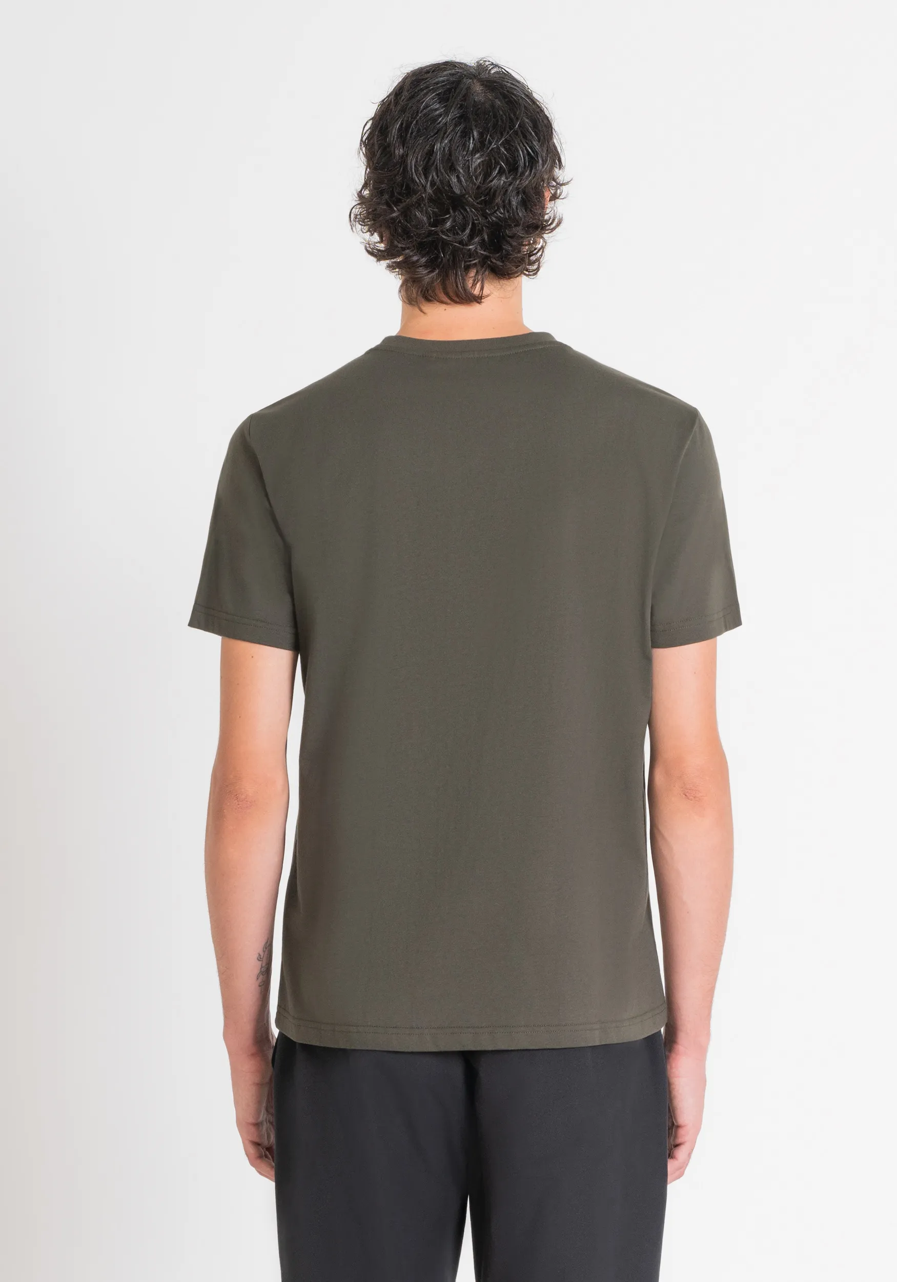 T-SHIRT REGULAR FIT IN JERSEY DI COTONE VERDE CON STAMPA STREET